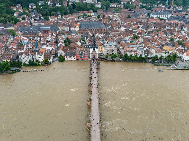 Hochwasser in Heidelberg Juni 2024 (© Boris Rössler / picture alliance)